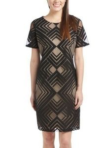 Unique Black Arrow Mesh Overlay Dress